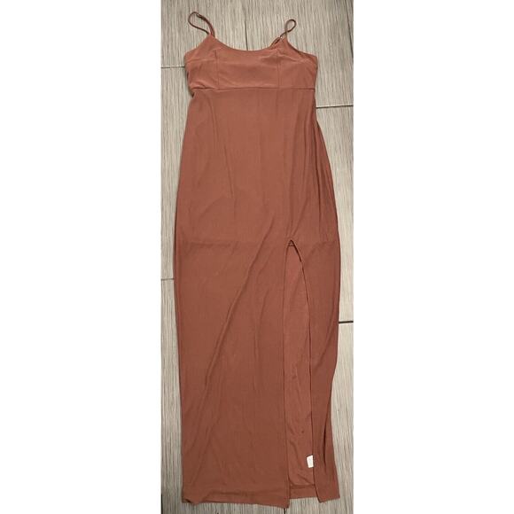Wild Fable Dark Brown Ribbed Maxi Dress Size Small NWT Slit Straps - Picture 1 of 7